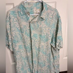 Tasso Elba Island Silk Linen Hawaiian Shirt L Mens Tropical Floral Resort Casual